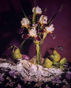 Iris Poires Nature morte réalisme Peinture à l'huile